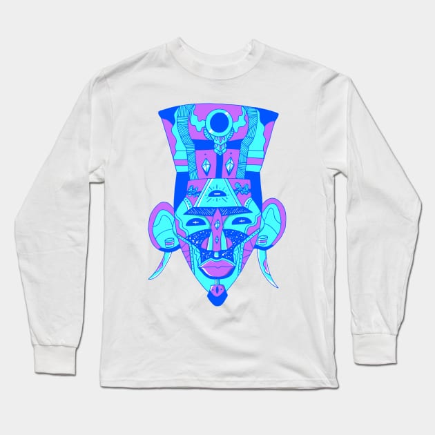 Blue African Mask 6 Long Sleeve T-Shirt by kenallouis